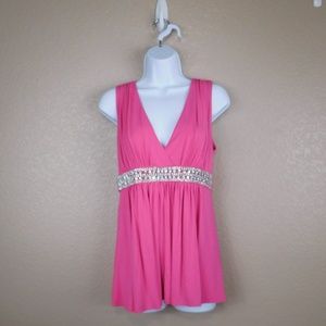 Boston Proper Pink V-Neck Jeweled Empire Waist Top